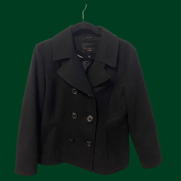 Chic Celebrity Pink Black Wool Blend Peacoat - Size L - Picture 4 of 9